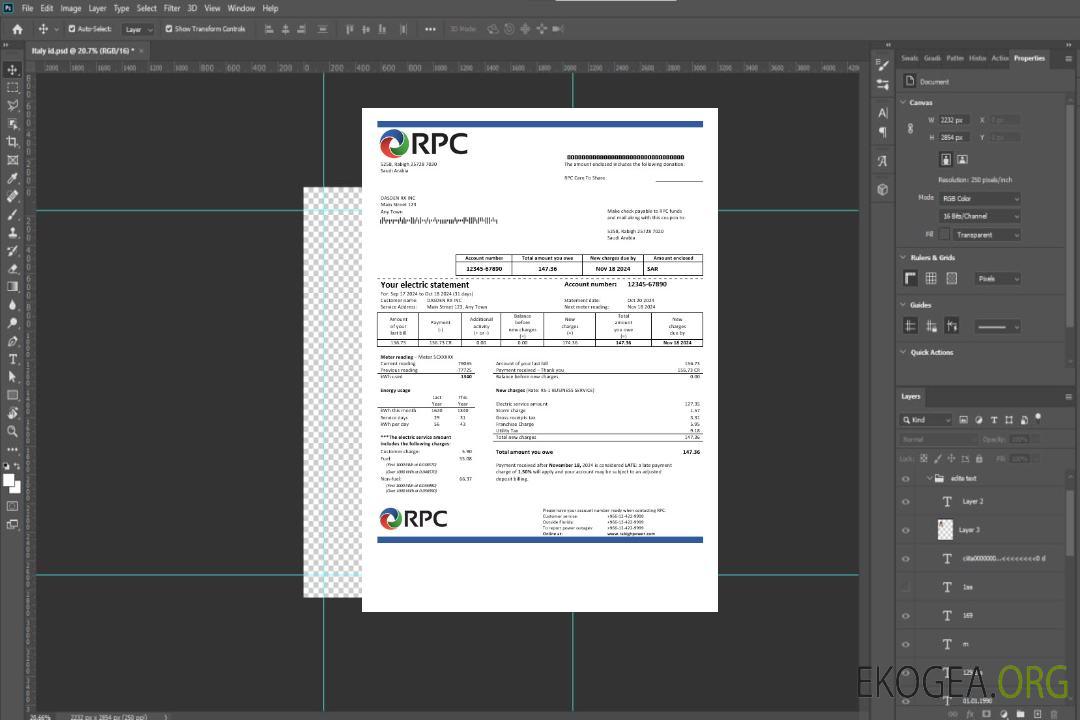 Arabie Saoudite Rabigh Power Company facture de services publics, modèle Word et PDF template